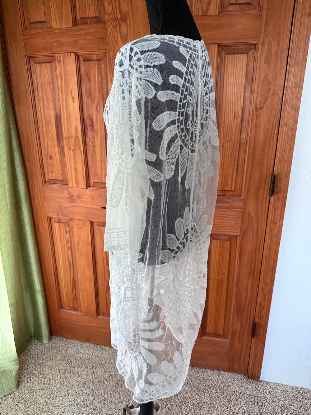 Sheer White Crochet Lace Duster Cover-Up - Picture 3 of 4